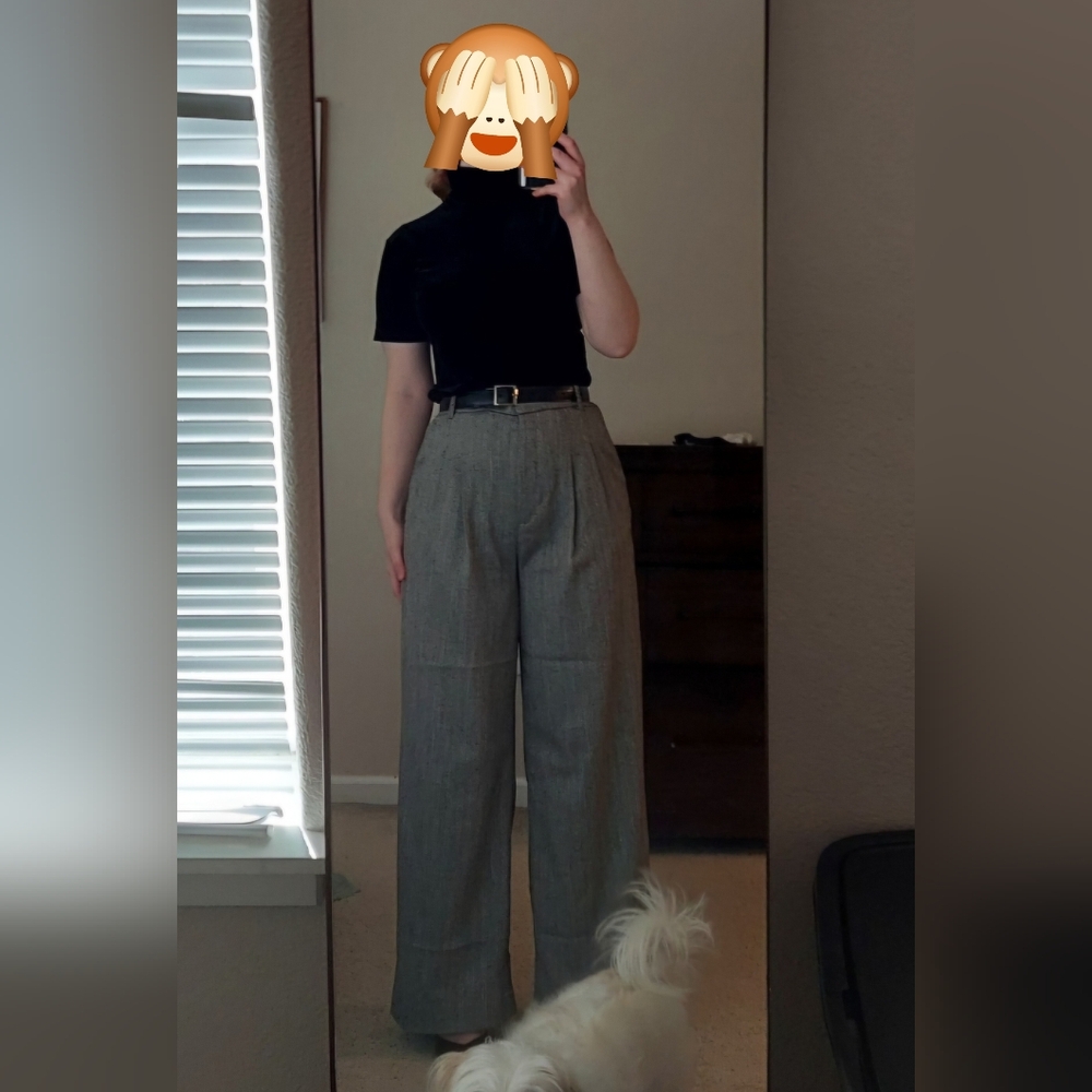 H&M Gray And White Herringbone Wide-Leg Slacks